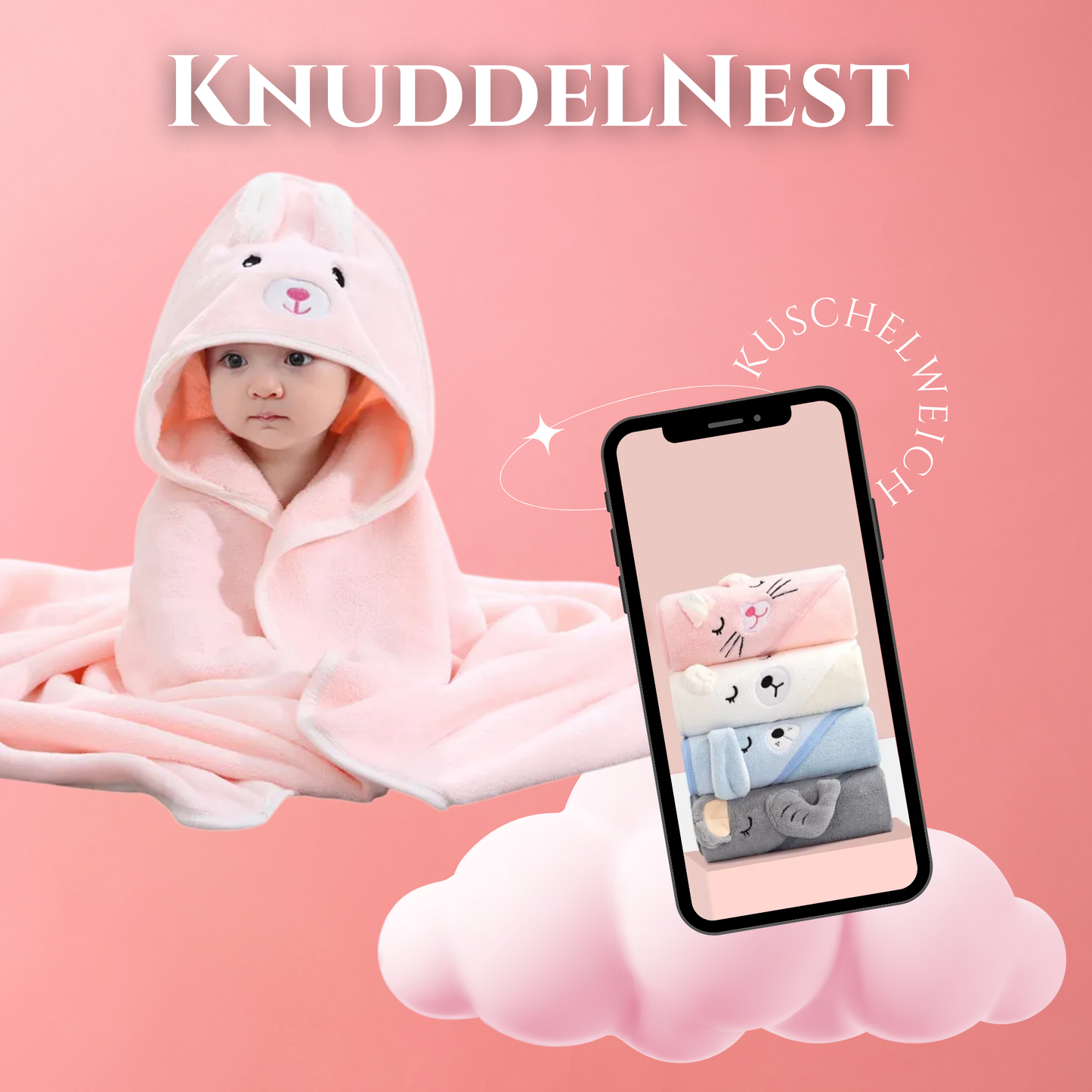 KnuddelNest - Kapuzenhandtuch für Babys & Kleinkinder